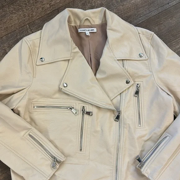 Elizabeth and James Ivory Cream Faux Leather Zip motto style jacket - Picture 4 of 12